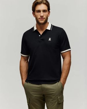 MENS INDIGO TEXTURED COLLAR PIQUE POLO - MT0100082